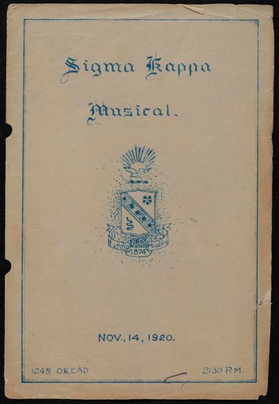 Sigma Kappa Musical Program, November 14, 1920