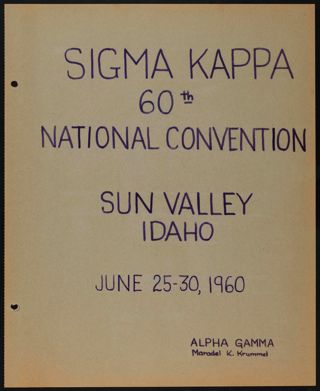 Maradel K. Krummel Sigma Kappa 60th National Convention Scrapbook, Page 1