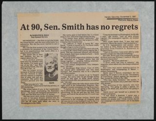 At 90, Sen. Smith Has No Regrets Newspaper Clipping, December 5, 1987