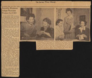 Sorority Alumnae Adopt Wartime Project for USO Newspaper Clipping, c. 1941-1945