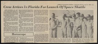 Crew Arrives in Florida for Launch of Space Shuttle Newspaper Clipping, April 10, 1985