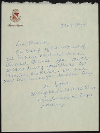 Karin Del Campo to Eleanor Haddon Letter, October 27, 1984