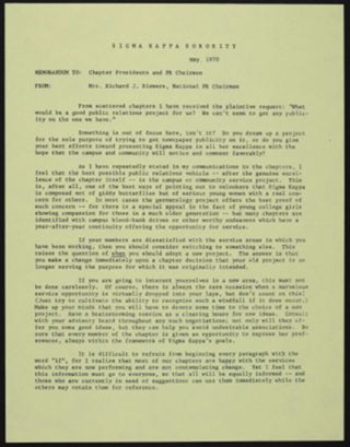 Mrs. Richard J. Siewers to Chapter Presidents and PR Chairmen Memo, May 1970