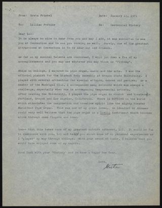 Greta Friebel to Lillian Perkins Letter, January 13, 1971