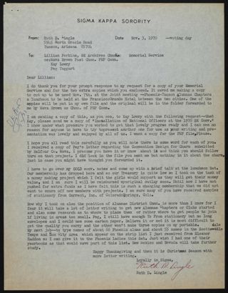 Ruth Lingle to Lillian Perkins Typed Letter, November 3, 1970