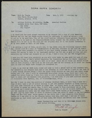 Ruth Lingle to Lillian Perkins Typed Letter, November 3, 1970