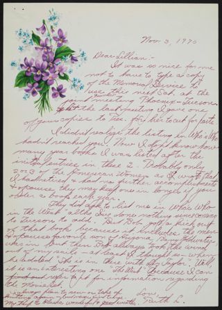 Ruth Lingle to Lillian Perkins Handwritten Letter, November 3, 1970