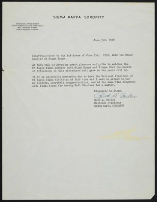 Ruth A. Miller to Initiates Letter, June 3, 1959