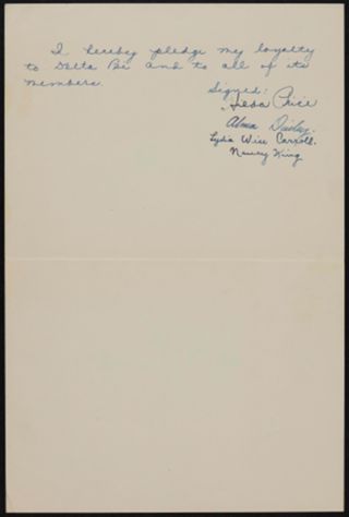 Delta Psi Sorority Pledge Signature Sheet, c. 1920s