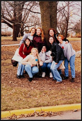 Eight Beta Omega Chapter Members in Front of Tree Photograph, c. 1998-2000