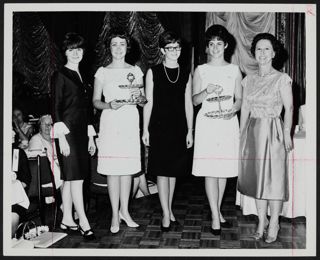 Steakley, Seeley, Duncan and Two Unidentified Sigma Kappas With Most Improved Chapter Award Photograph, June 1966