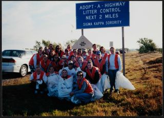 Gamma Tau Chapter Members With Adopt-A-Highway Sign Photograph, c. 1999