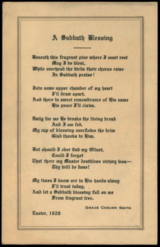 A Sabbath Blessing Poem, Easter 1920