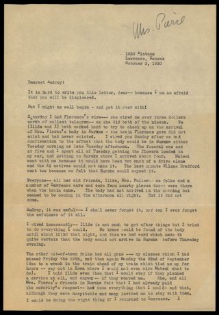 Ruth E. Litchen to Audrey Dykeman Letter, October 3, 1930