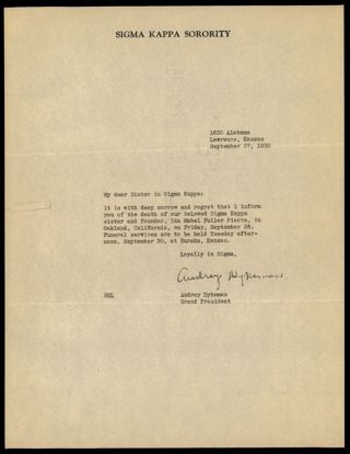 Audrey Dykeman to Sister in Sigma Kappa Letter 4, September 27, 1930