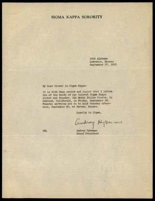 Audrey Dykeman to Sister in Sigma Kappa Letter 1, September 27, 1930