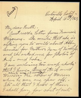 Ida Pierce to Ruth Letter, April 16, 1923