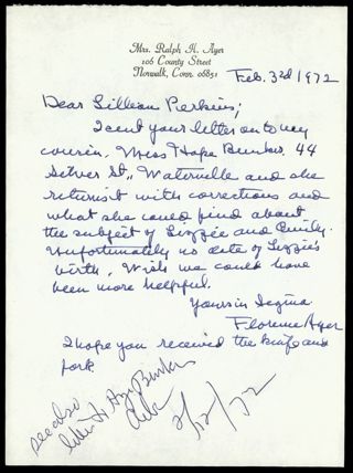 Florence Ayer to Lillian M. Perkins Letter, February 3, 1972