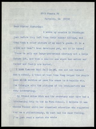 Helen C. Fawcett to Lillian M. Perkins Letter