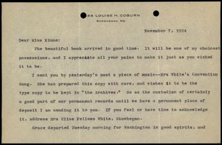 Louise H. Coburn to Emma E. Kinne Letter, November 7, 1924