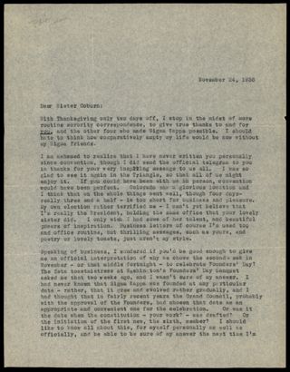 Alice H. Wick to Louise H. Coburn Letter, November 24, 1936