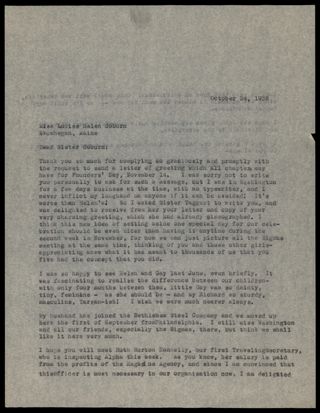 Alice H. Wick to Louise H. Coburn Letter, October 24, 1938