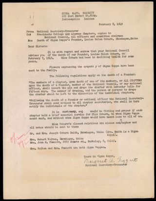 Margaret A. Taggart to Presidents College and Alumnae Chapters Letter, February 8, 1949