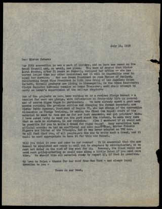 Sister Spencer to Louise H. Coburn Letter, July 31, 1939