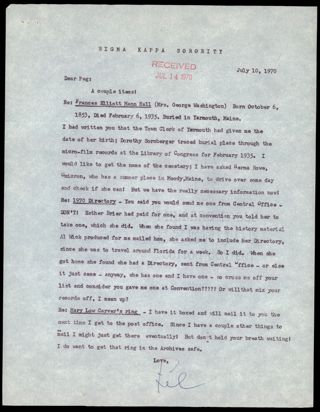 Lillian M. Perkins to Margaret A. Taggart Letter 1, July 10, 1970