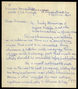 Ruby C. Emerson to Frances H. Baker Letter