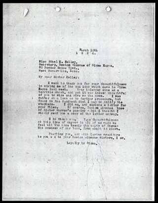 Ruth E. Litchen to Ethel M. Kelley Letter, March 10, 1926