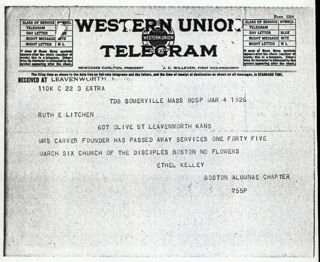 Ethel M. Kelley to Ruth E. Litchen Telegram 2, March 4, 1926