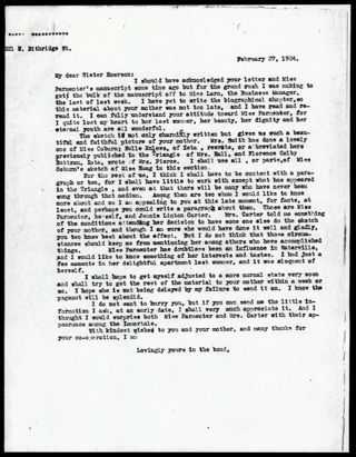 Emma E. Kinne to Ruby C. Emerson Letter, February 27, 1924