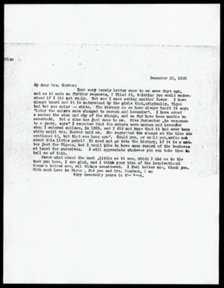 Emma E. Kinne to Mary Low Carver Letter, December 22, 1923