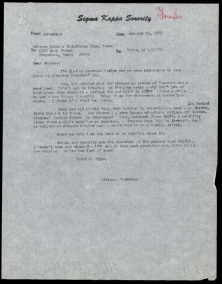 L. M. Perkins to Dolores Quinn Letter, January 25, 1978