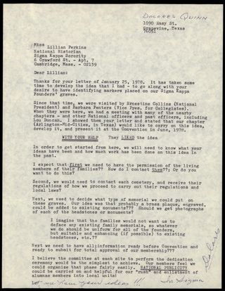 Dolores Quinn to Lillian Perkins Letter, c. 1978