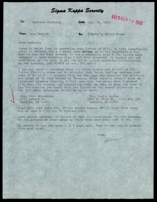 Lou Duncan to Barbara Clarkson Memorandum, October 28, 1985