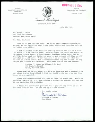 Gertrude M. Pooler to Mrs. Ralph E. Clarkson Letter, July 30, 1985