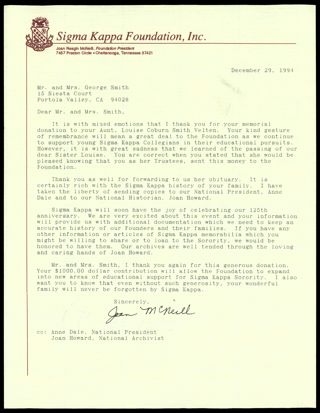 Joan McNeill to Mr. and Mrs. George Smith Letter, December 29, 1994