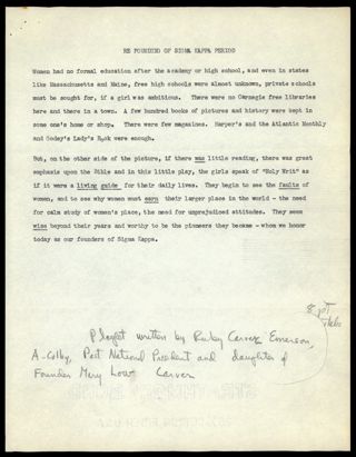 Re Founding of Sigma Kappa Period Script 2, November 9, 1954