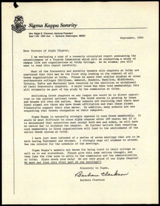 Barbara Clarkson to Sisters of Alpha Chapter, September 1983