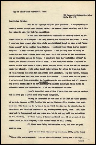 Florence E. Dunn to Lillian M. Perkins Letter 2, September 15, 1953