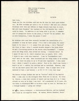 Lillian M. Perkins to Lois J. Vernon Letter 2, October 30, 1984