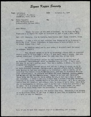 Lillian M. Perkins to Ruth E. Paquette Letter, November 21, 1977