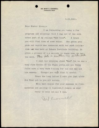 Mary S. Croswell to Emma E. Kinne Letter, January 29, 1922