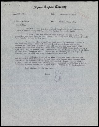 Lillian M. Perkins to Ruth E. Paquette Letter 1, December 24, 1977