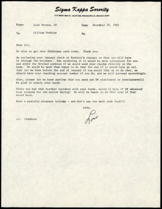 Lois J. Vernon to Lillian M. Perkins Letter, December 20, 1982