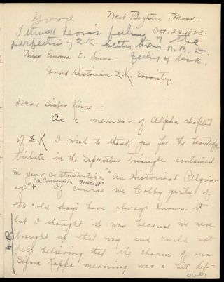 Lora C. Neal to Emma E. Kinne Letter, October 22, 1923