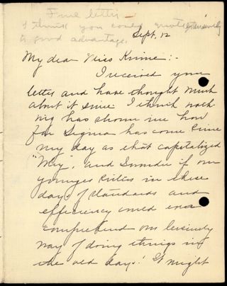 Edith B. Gale to Emma E. Kinne Letter, September 20, 1923