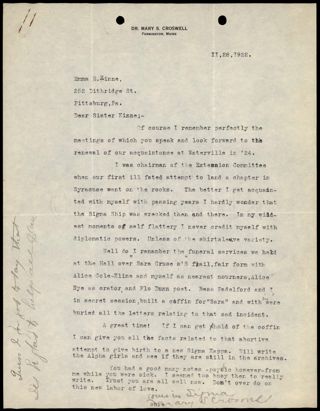 Mary S. Croswell to Emma E. Kinne Letter, February 28, 1922